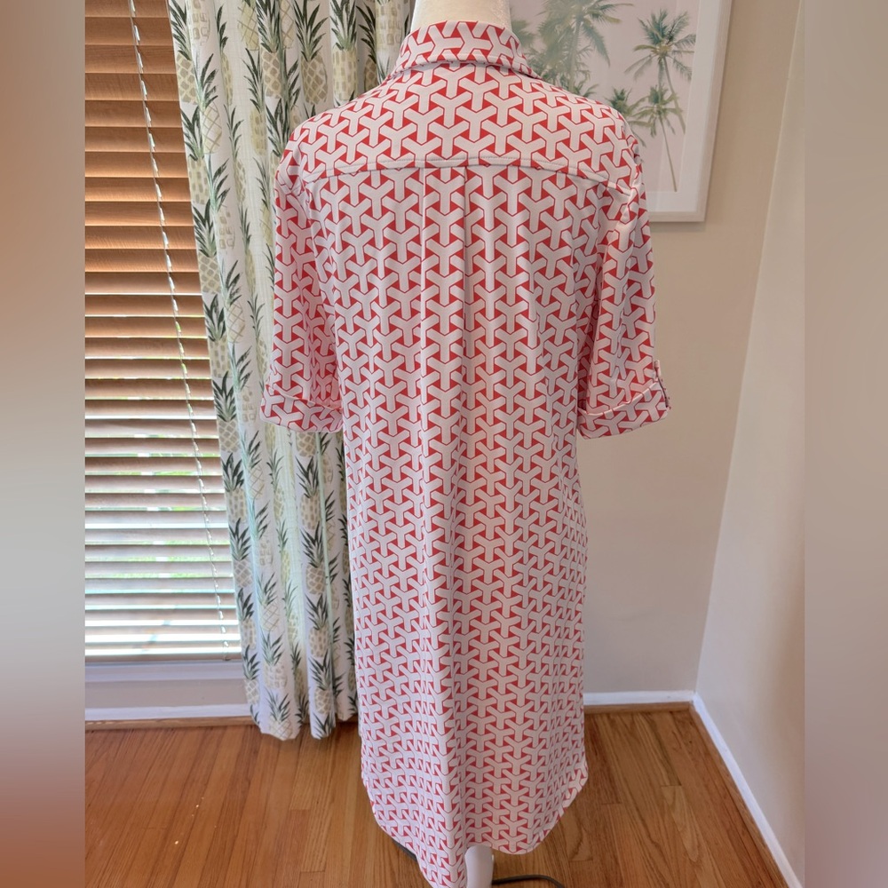 J.McLAUGHLIN Lawrence Shirt Dress Coral Pink 3/4 Sleeve Stretchy Popover NWT - Picture 3 of 6